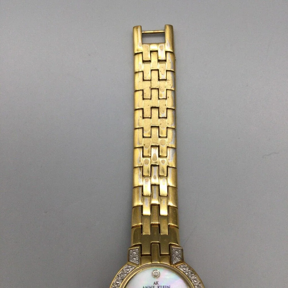 Anne Klein Diamond Womens Watch 24mm MOP Gold Tone Bracelet New Battery 6.25